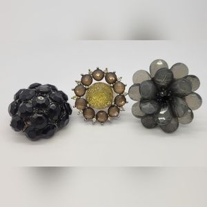 Lot of 3 Large Costume Jewelry Adjustable Rings